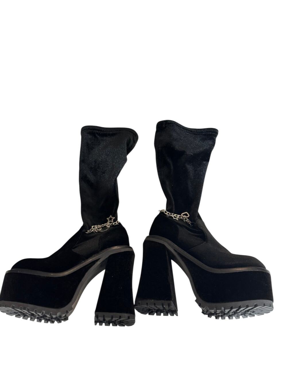 Sugar Thrillz  Velvet Platform Boots Women's 7M Black Charms